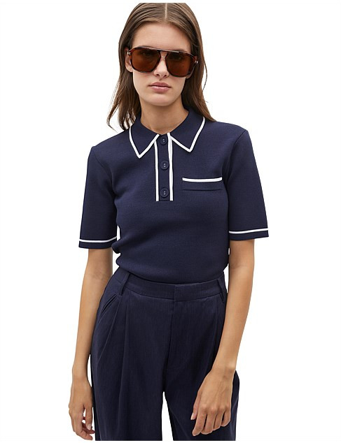 Seed Heritage Crepe Knit Tipping Polo | David Jones | David Jones (Australia & New Zealand)