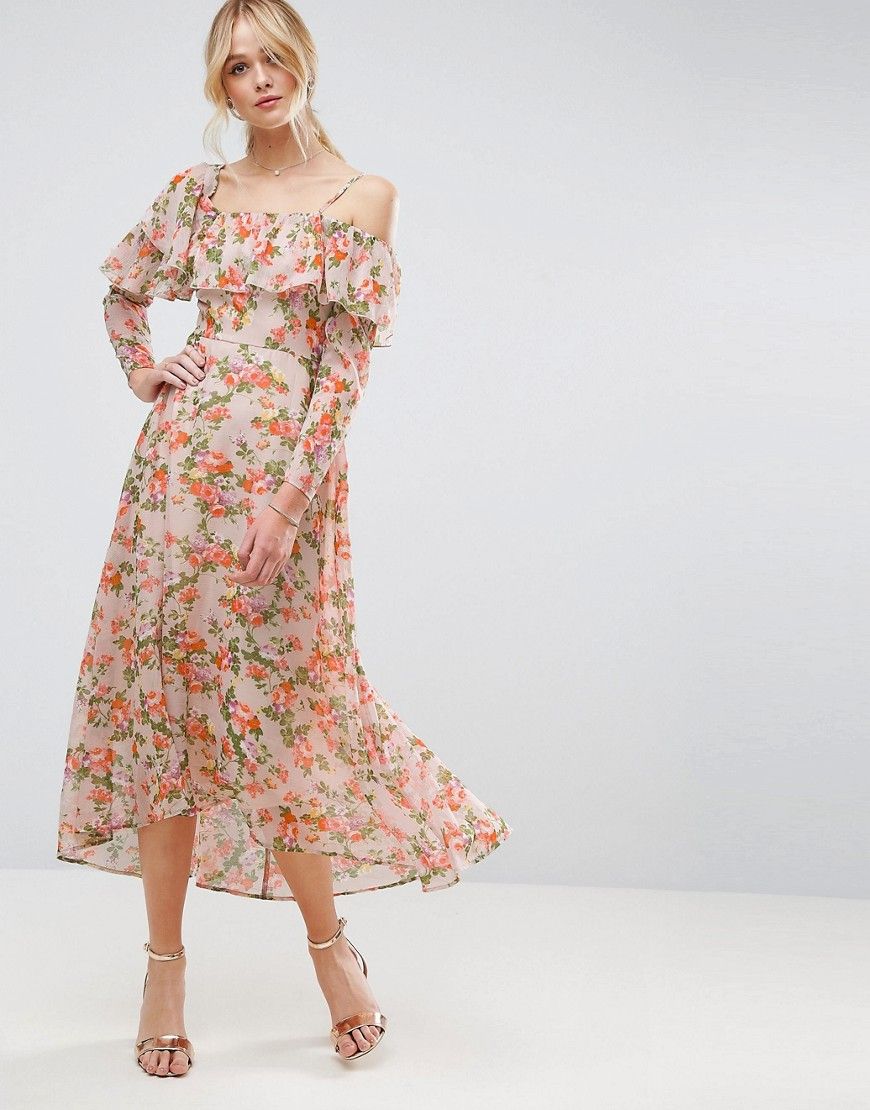 ASOS Maxi Tea Dress with Ruffle in Floral Print - Multi | ASOS US