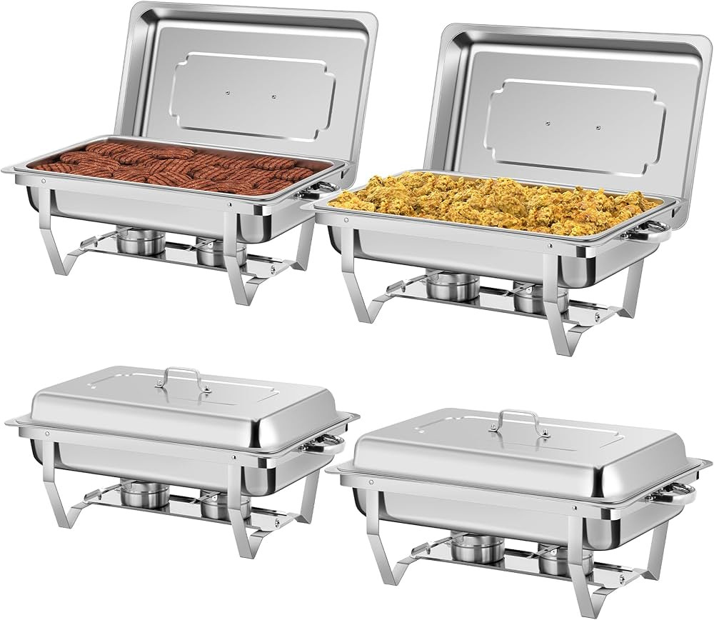 Rengue 9.5 QT Chafing Dishes, 4 Pack High Premium Stainless Steel Complete Set, Rectangular Chafi... | Amazon (US)