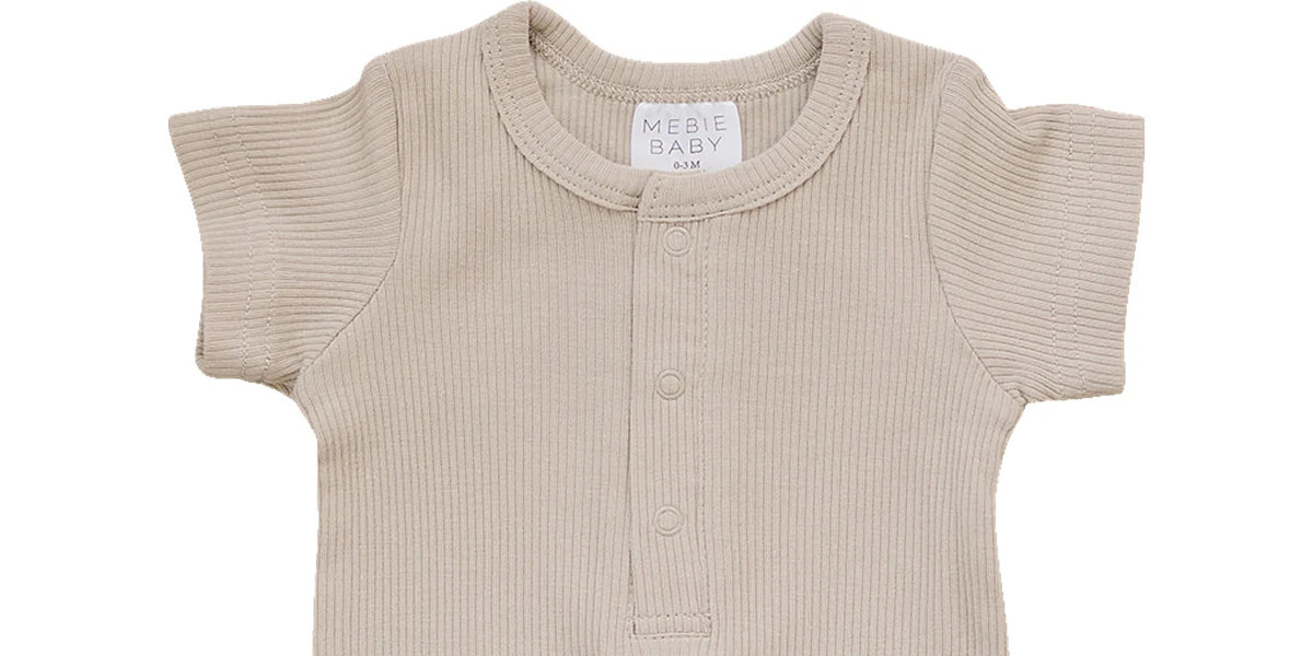 Oatmeal Organic Cotton Ribbed Snap Bodysuit | Mebie Baby