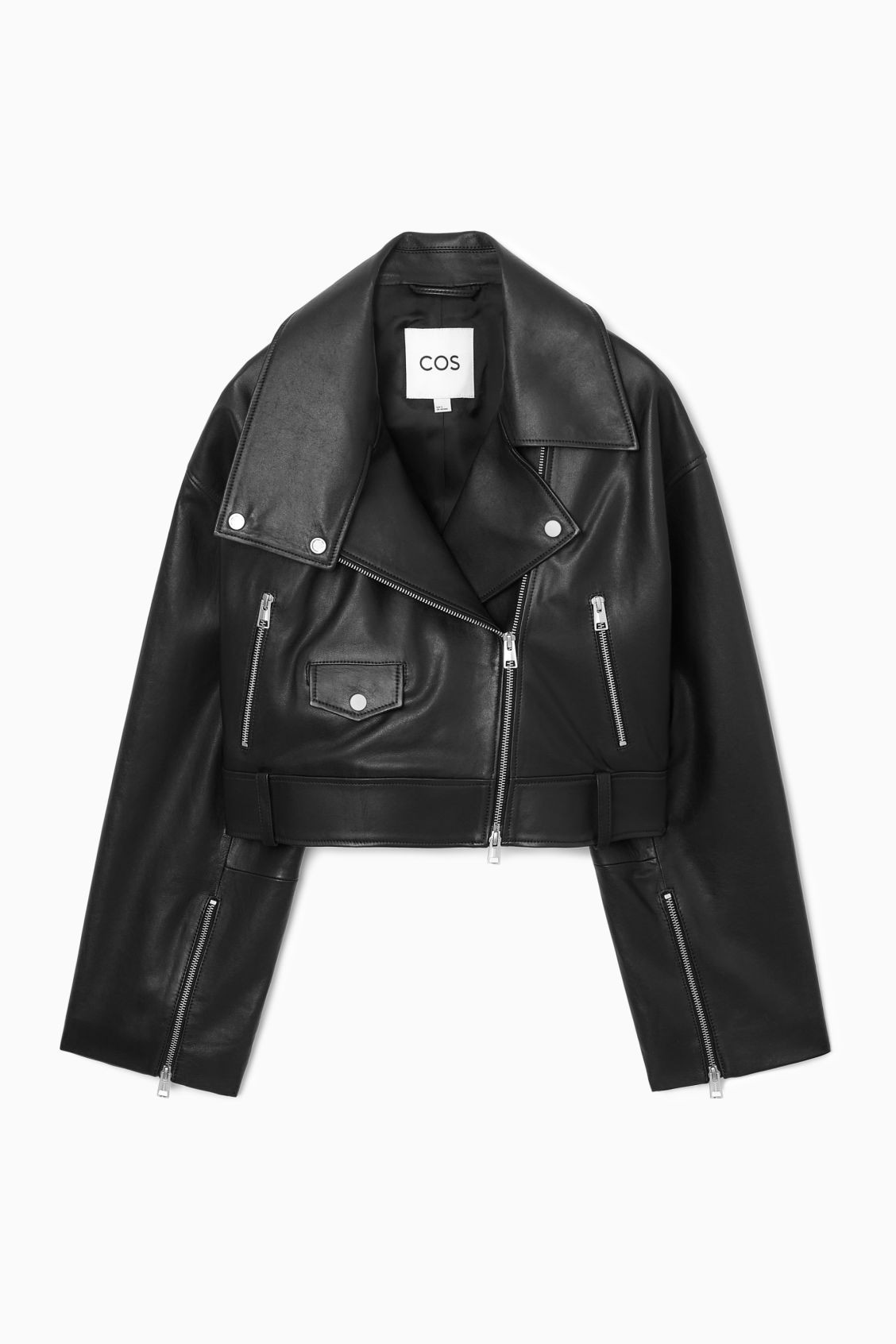 OVERSIZED CROPPED LEATHER BIKER JACKET - BLACK - COS | COS UK