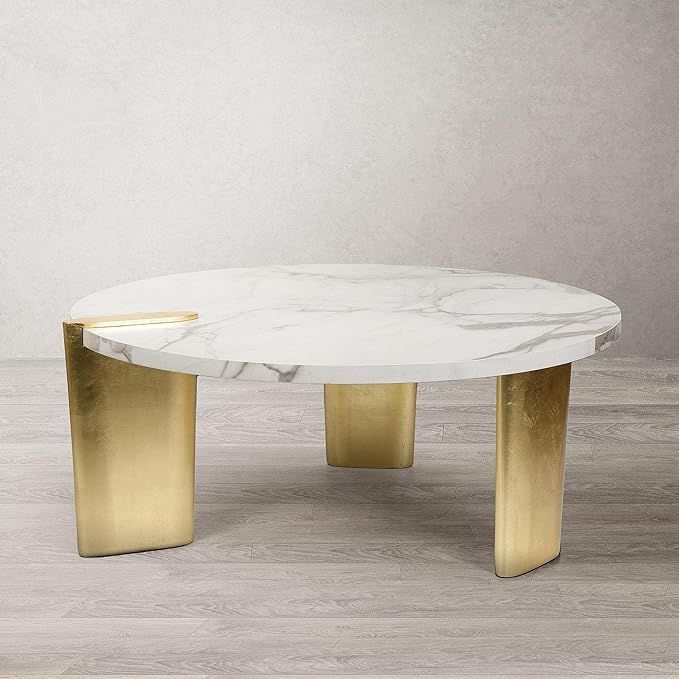 Uolfin Round Coffee Table with White Marble Veneer Top and Gold Foil Legs, 37" Diameter | Amazon (US)