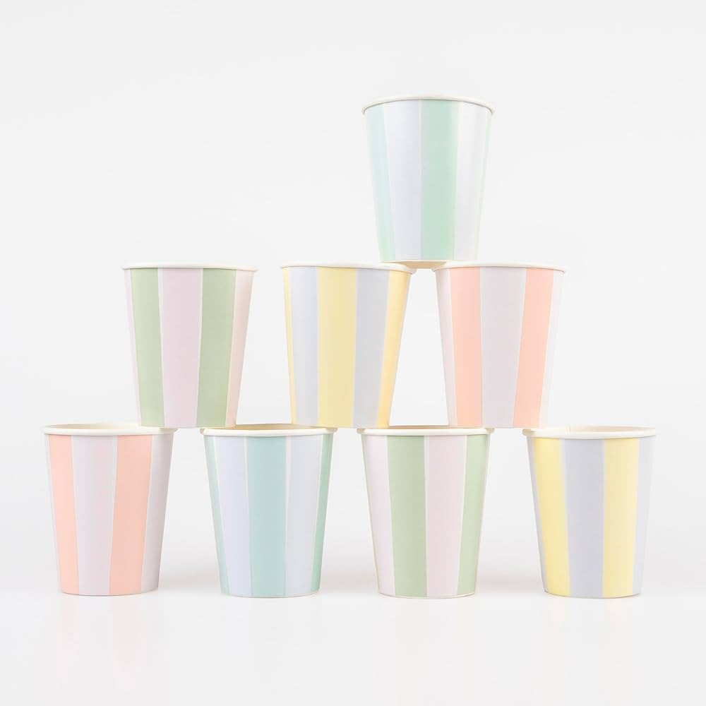 Meri Meri Pastel Striped Cups (Pack of 8), Pastel Paper Cups, 9oz Cute Disposable Party Cups, Siz... | Amazon (US)