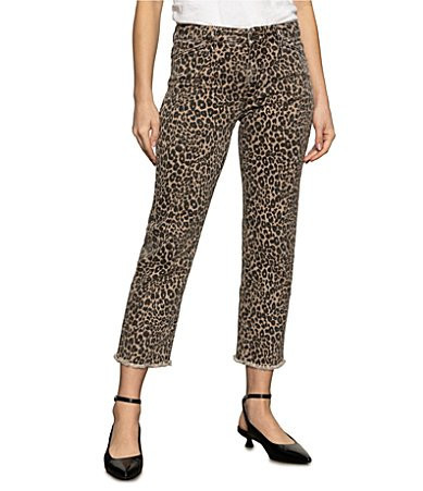 Sanctuary Cadence 90's Leopard Print Mid Rise Cropped Frayed Hem Straight Jeans - 29 | Dillard's