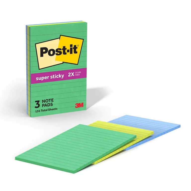 Post-it Super Sticky Notes, Lined, 4" x 6", Assorted Greens and Blues, 3 Pads | Walmart (US)
