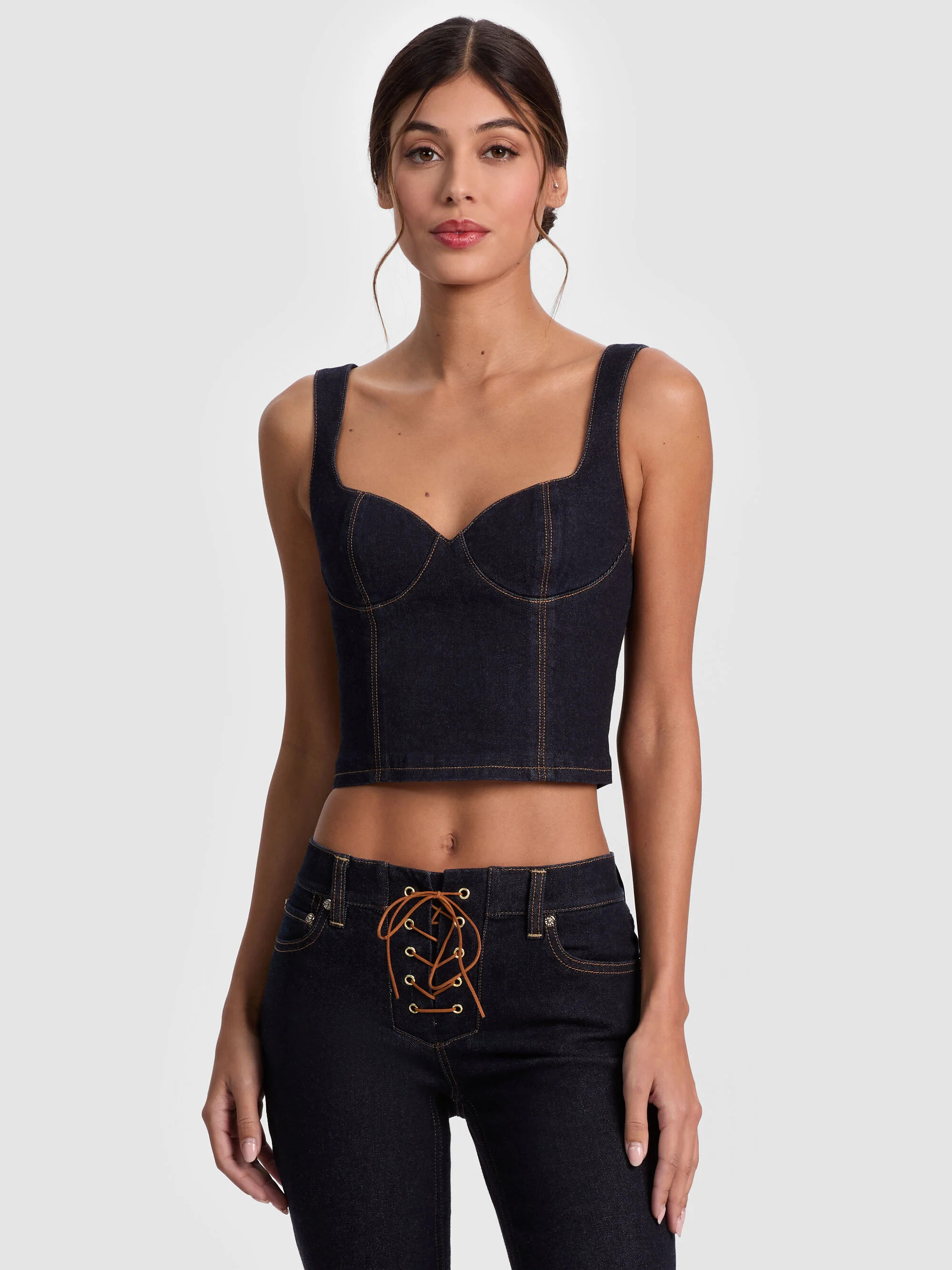 AVA SWEETHEART DENIM BUSTIER | Alice + Olivia