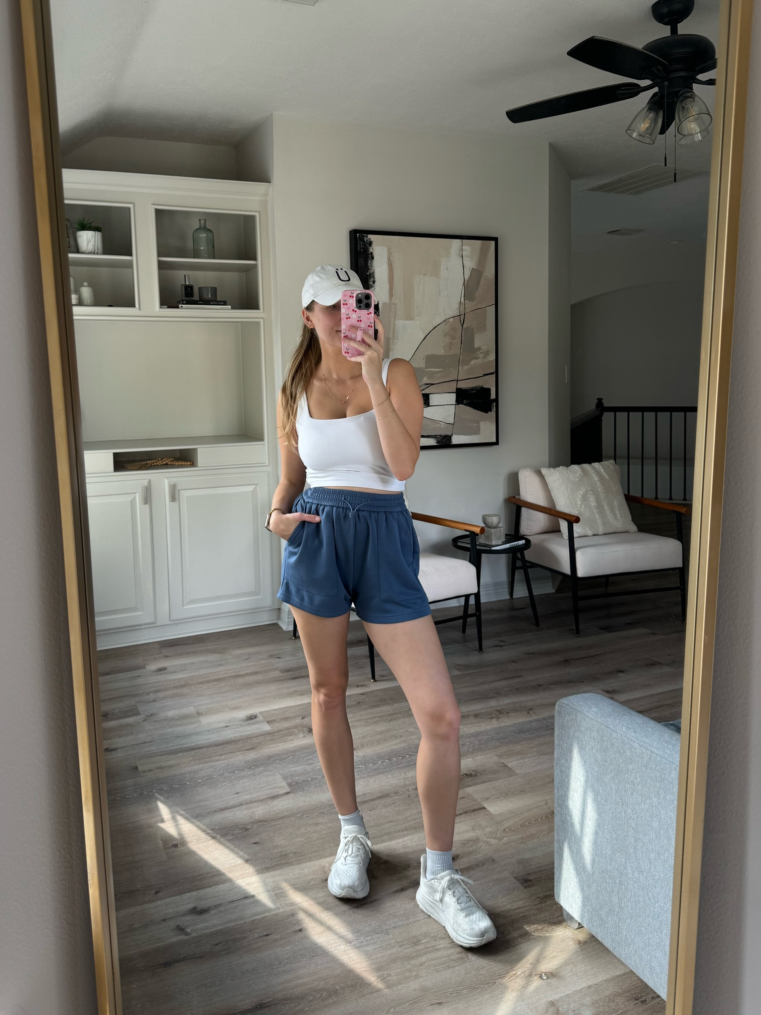 Bump friendly walk outfit | I’m wearing a M in sports bra tank & M in shorts. They’re stretchy enough for a bump & these tanks were my fave while nursing!

#LTKBump #LTKActive #LTKStyleTip