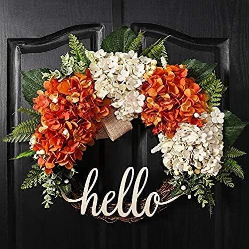 QUNWREATH 18 Inch Fall Wreath, Wreath for Front Door, Hydrangea Wreath, Autumn Wreath, Hello Wera... | Amazon (US)