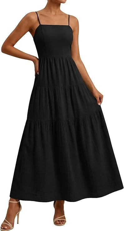 Okiwam Women's Summer Dress 2026 Casual Boho Sleeveless Spaghetti Strap Smocked Maxi Dress Ruffle... | Amazon (US)