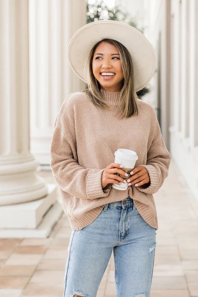 Play Your Part Mock Neck Chenille Mocha Sweater | The Pink Lily Boutique