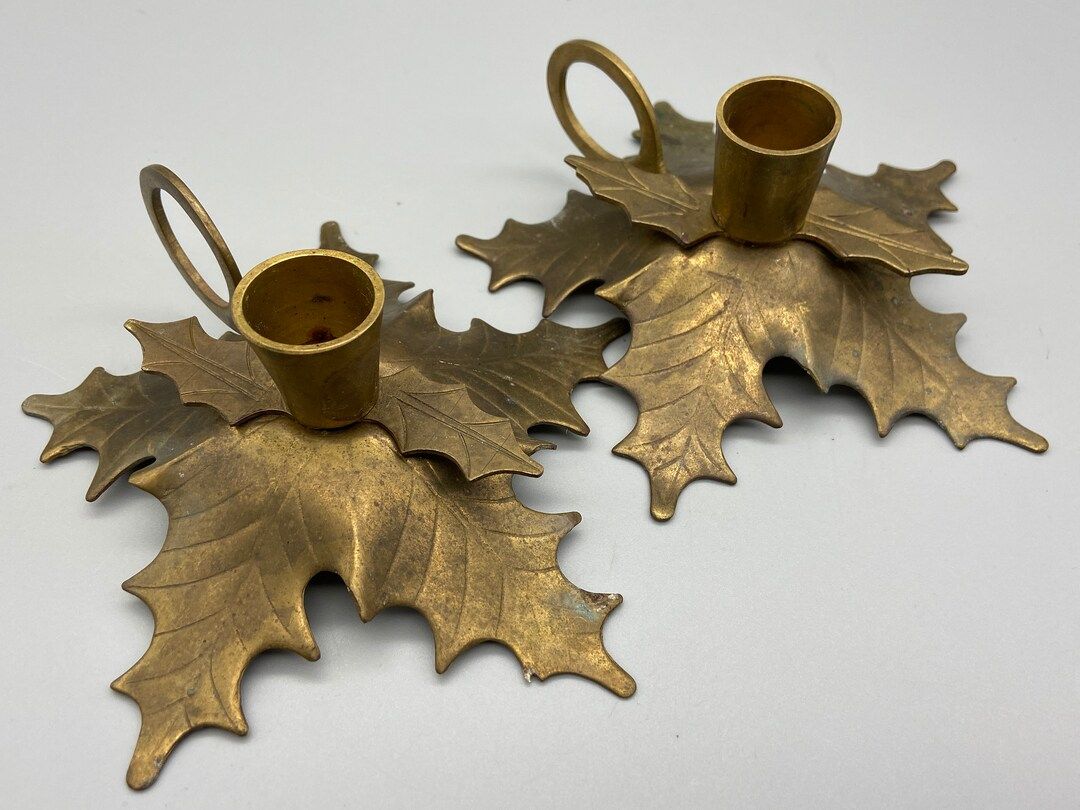 Beautiful Solid Brass Pair of Holly Leaves - Etsy | Etsy (US)