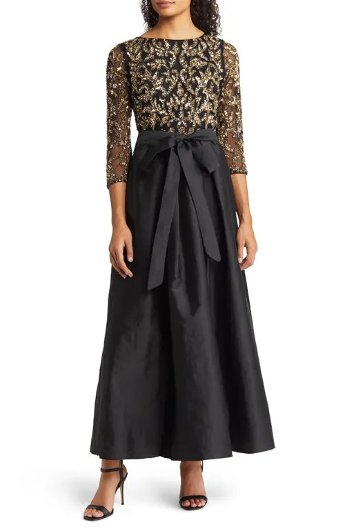 Pisarro Nights Sequin Bodice Gown in Black/Gold at Nordstrom, Size 2 | Nordstrom