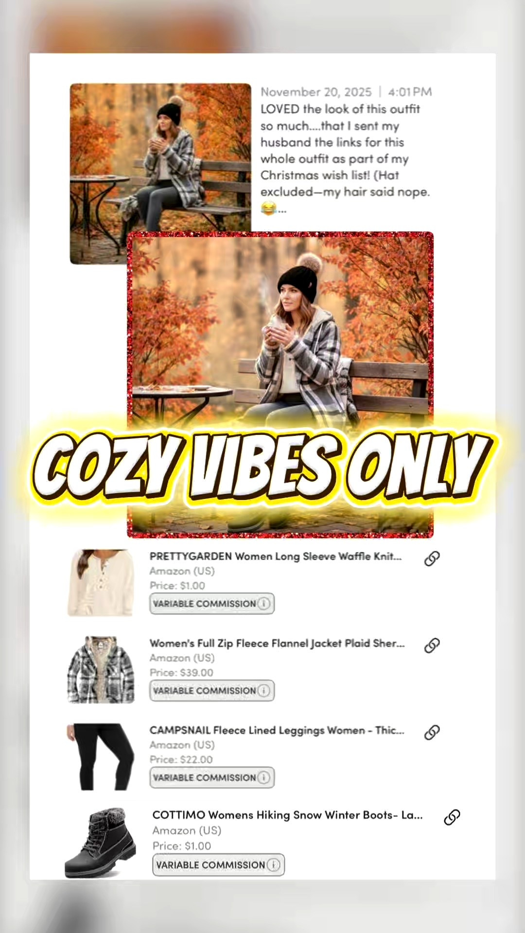 I sent this outfit to my husband as part of my Christmas wish list… and I’d say he did pretty well!

Cute boots ✔️ cozy jacket ✔️ warm leggings ✔️ comfy top ✔️

Basically, this outfit checks all the boxes.
Comfortable, warm, and easy…just how I like it! 


#CozyStyle
#WinterOutfit
#ComfortOverEverything
#CasualChic
#EverydayStyle
#AmazonFashion
#WinterLayers
#ComfyAndCute
#StyleAtAnyAge
#RealLifeStyle
#WardrobeWin
#ColdWeatherStyle

#LTKootd