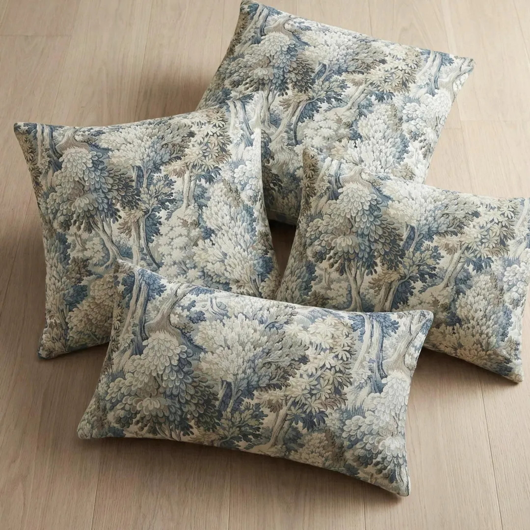 Long Lumbar Patterned Throw Pillow Cover for Bed Slate Blue Ivory Tan Home Decor Gift for Mom Cot... | Etsy (Global)