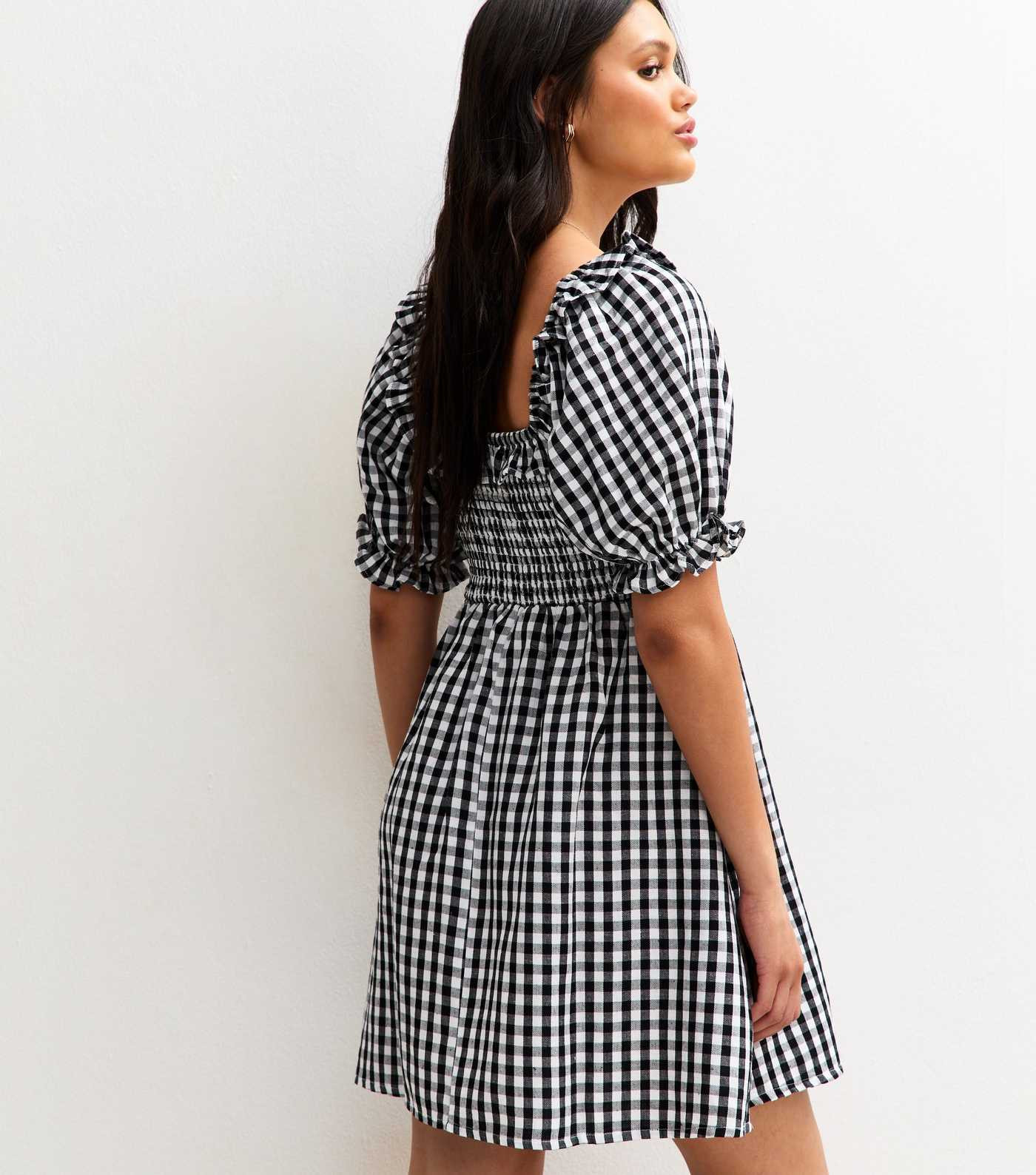 Black Gingham Check Shirred Mini Dress | New Look | New Look (UK)