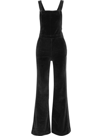 FRAME - Le Velveteen Cotton-blend Velvet Jumpsuit - Black | NET-A-PORTER (US)