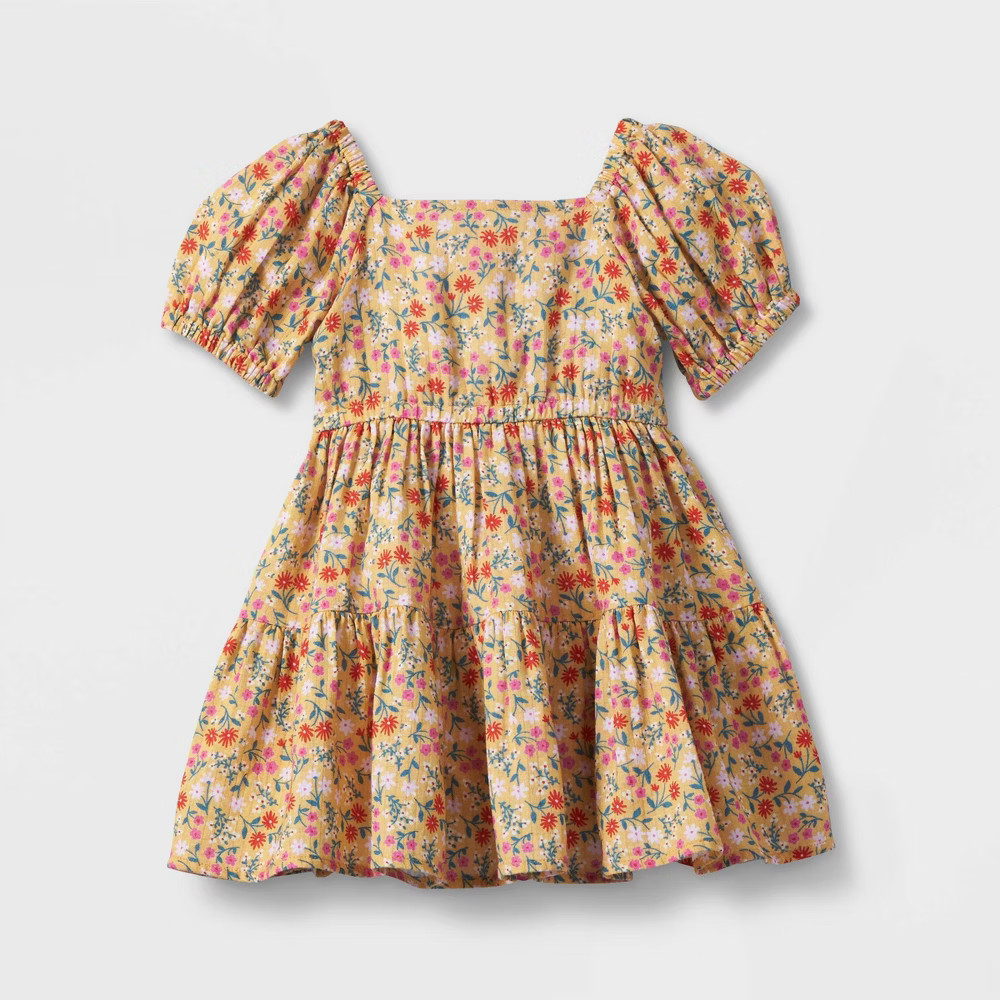 Toddler Girls' Floral Puff Sleeve Dress - Cat & Jack Yellow 3T | Target