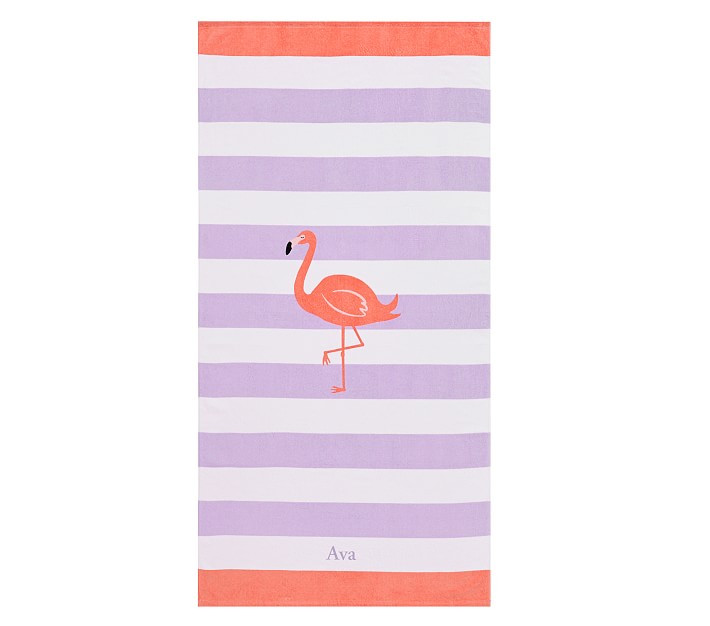 Flamingo Stripe Kid Beach Towel | Pottery Barn Kids