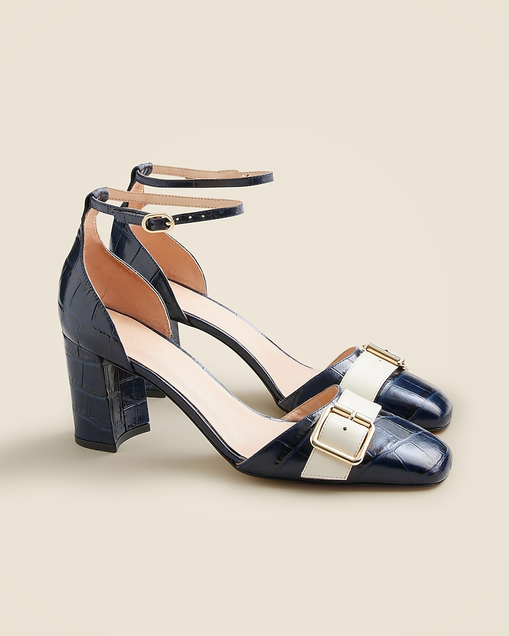 Maisie buckle heels in two-tone croc-embossed Italian leather | J. Crew US