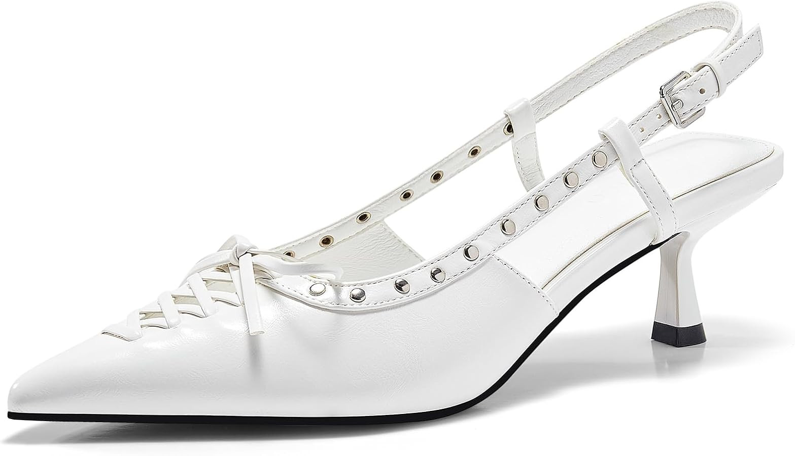 Coutgo Womens Slingback Kitten Heels Closed Pointed Toe Low Heel Dress Shoes Studded Bow Pumps | Amazon (US)