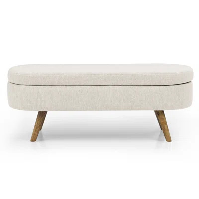 44" Beige and Brown Linen Upholstered Storage Bench with Flip Top | Wayfair North America