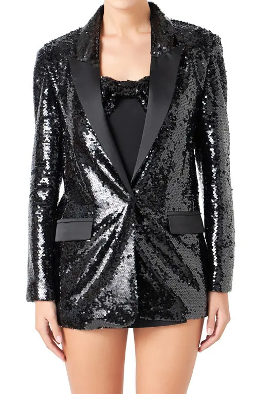 Endless Rose Oversize Sequin Blazer in Black at Nordstrom, Size X-Small | Nordstrom