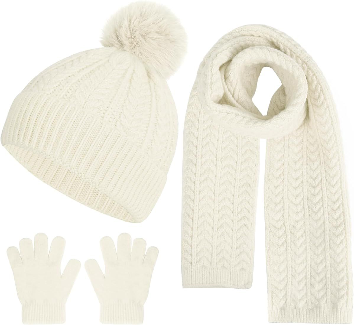 Chinyuti Kids Winter Beanie Hat Scarf Gloves Set, Toddler Winter Cap Knit Neck Warmer Gaiter Mitt... | Amazon (US)