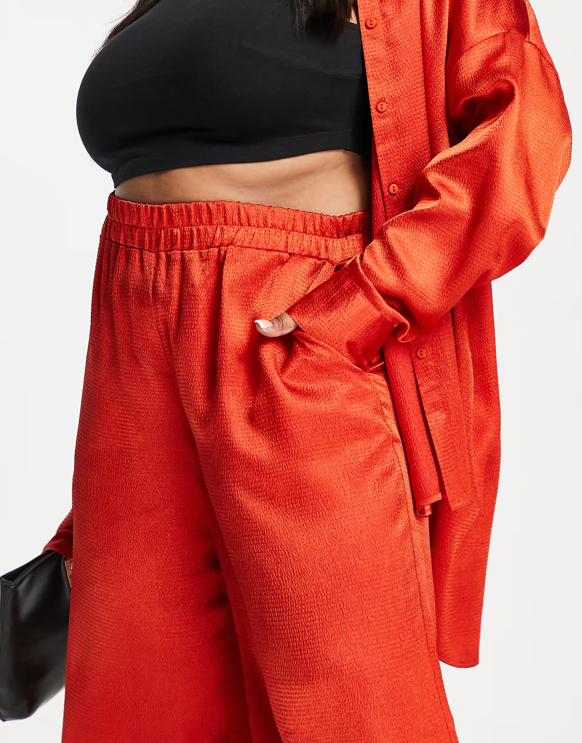 Vero Moda Curve wide leg satin trouser co-ord in red | ASOS (Global)
