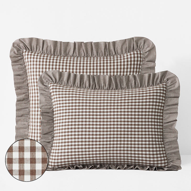 Gingham Classic Cool Melange Cotton Percale Sham - Brown, King | The Company Store