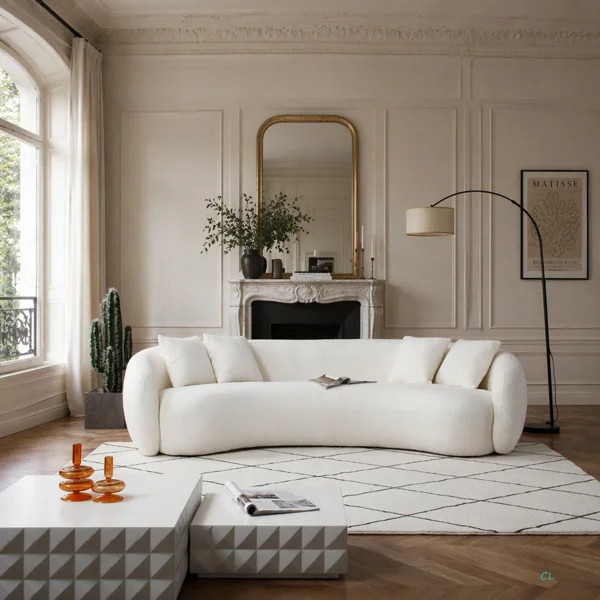 102'' 5-Seater Boucle Sofa Modern Sectional Half Moon Leisure Couch Curved Sofa Teddy Fleece Vele... | Wayfair North America