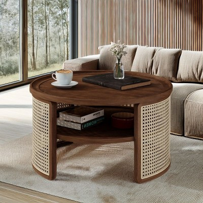 2-Tiered Round Wood Coffee Table, Wood Coffee Table Round, Coffee Table With Storage Walnut-Cuddlewood | Target