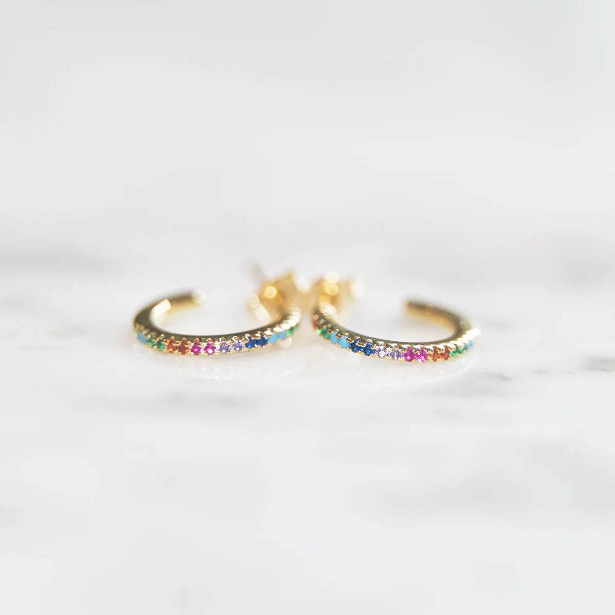 Rainbow Huggie Earrings | Golden Thread