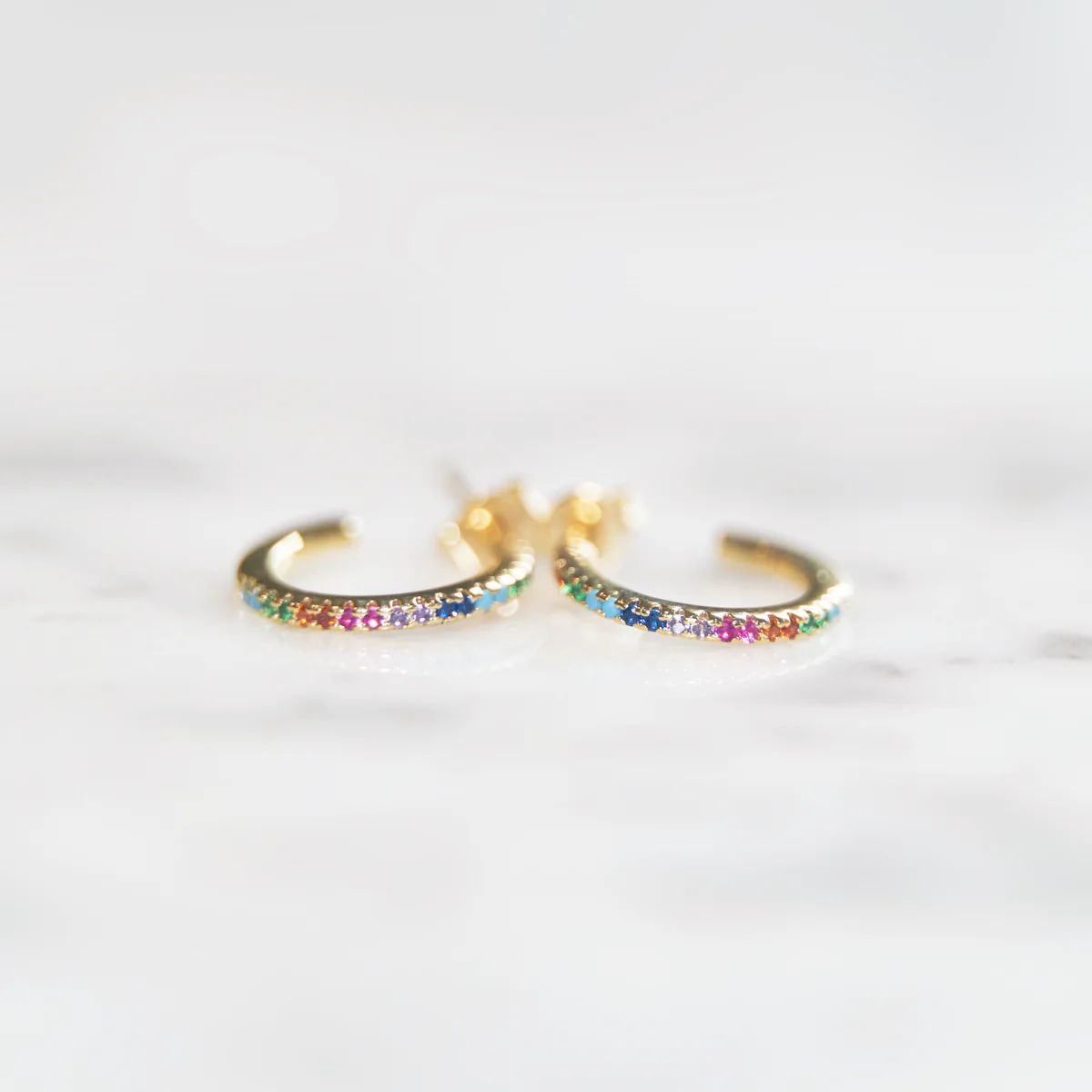 Rainbow Huggie Earrings | Golden Thread