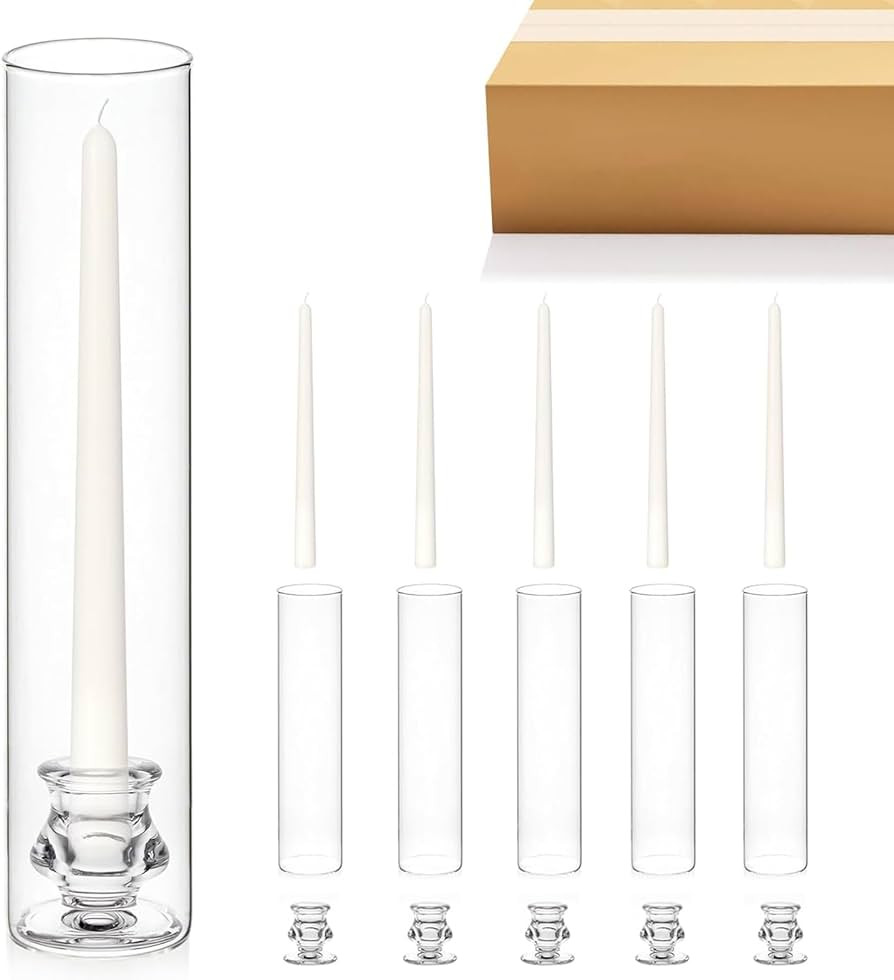 6-Pack Glass Hurricane Candle Holders with 6 Taper Candles - 11.81" Tall Windproof Candle Holders... | Amazon (US)