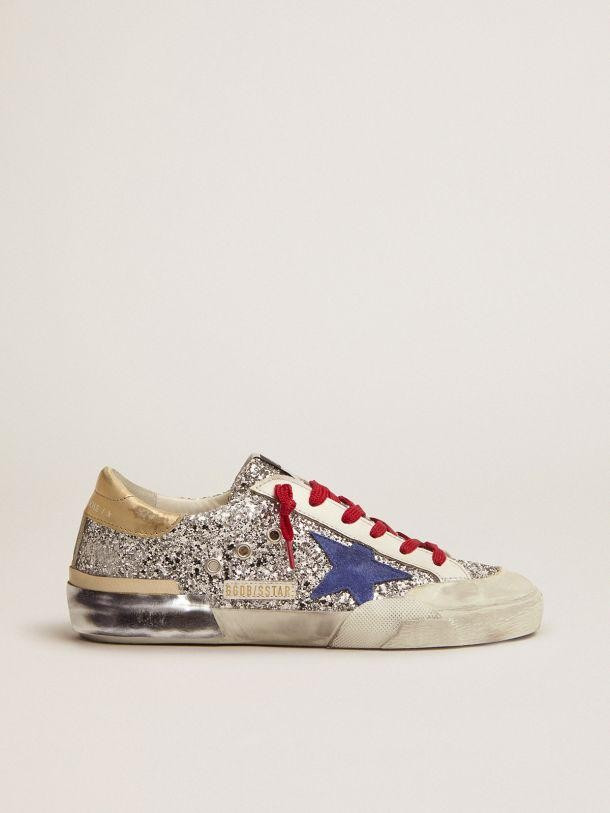 Super-Star sneakers in silver glitter and multi-foxing | THE YES