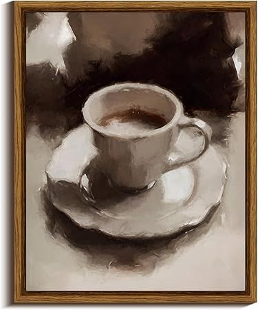 VIYYIEA Vintage Framed Canvas Wall Art, Retro Coffee Cup Still Life Paintings Aesthetic, Home Cla... | Amazon (US)