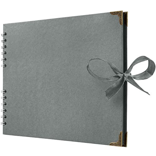 Bstorify Square Scrapbook Photo Albums 50 Pages (11 x 8.5 Inch) Grey Thick Paper, Hardcover, Ribbon Closure - Ideal for Your Scrapbooking Albums, Art & Craft Projects (Grey, 11 x 8.5 Inch) | Amazon (US)