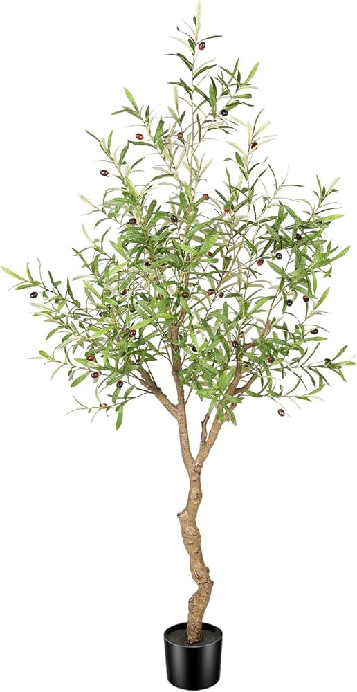 Artificial Olive Tree 6ft -Tall Fake Potted Olive Silk Tree with Planter Natural Olive Branches a... | Amazon (US)