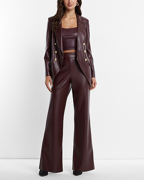 Super High Waisted Faux Leather Flare Trouser Pant | Express