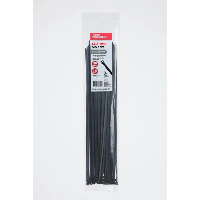 Hyper Tough 14.5 inch UV Resistant Black Cable Ties 50 Count | Walmart (US)