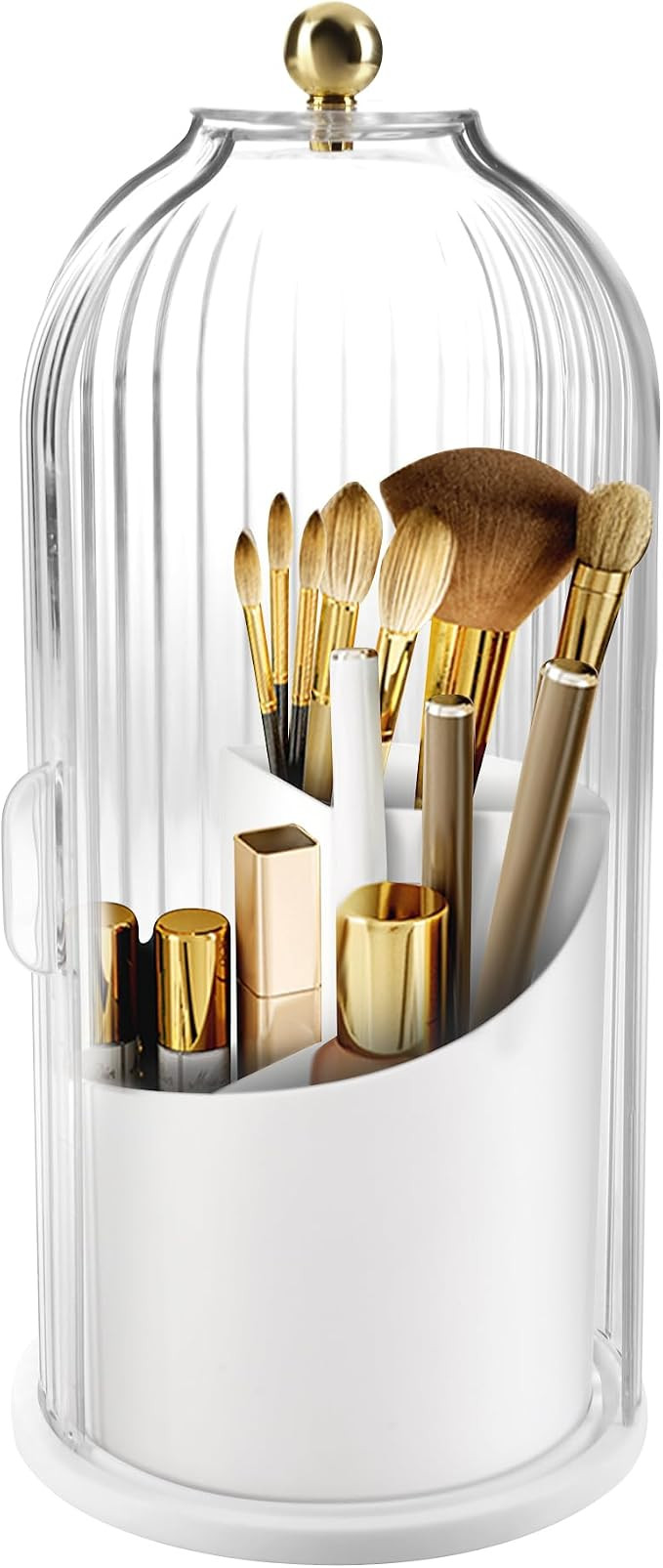 360° Rotating Makeup Brush Holder with Lid, 3 Dustproof Sections (White) | 180° Clear Sliding L... | Amazon (US)