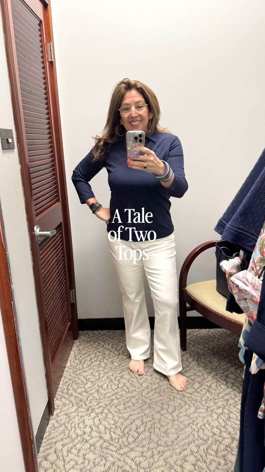 Tried on two navy tops at Dillards. Both are by JMclaughlin. 
One is stretchy and comfy and the second is beautiful linen  

#LTKOver40 #LTKSeasonal #LTKWorkwear