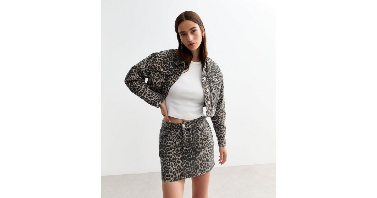 Brown Leopard Print Denim Mini Skirt  | New Look | New Look (UK)