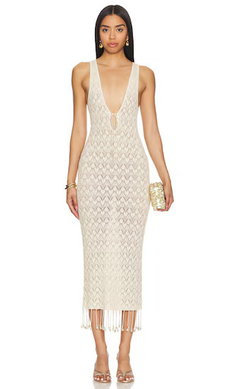 Abeni Keyhole Midi Knit Dress in Nude | Revolve Clothing (Global)