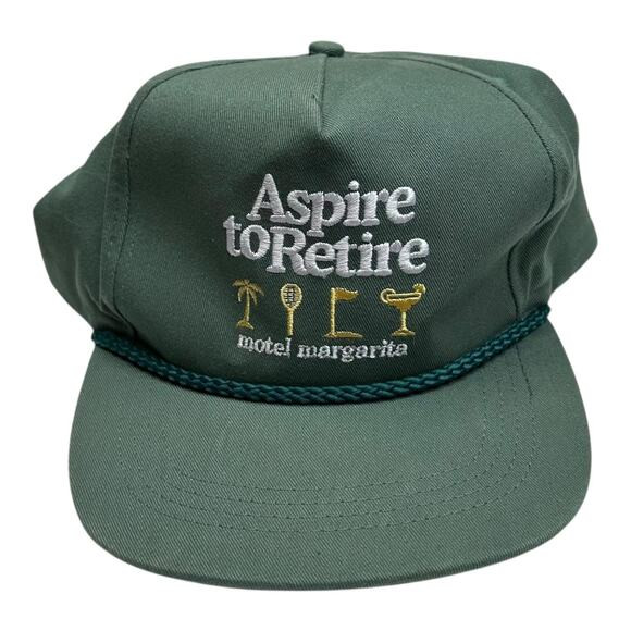 Aspire to Retire Hat Cap Snap Back Green Rope Embroidered Mens Motel Margarita | Poshmark