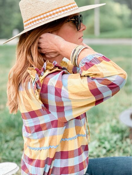 Fall with sunshine tienda. Plaid shirt, fall look, southwestern style, classic fall, sun hat, straw hat

#LTKSeasonal #LTKstyletip