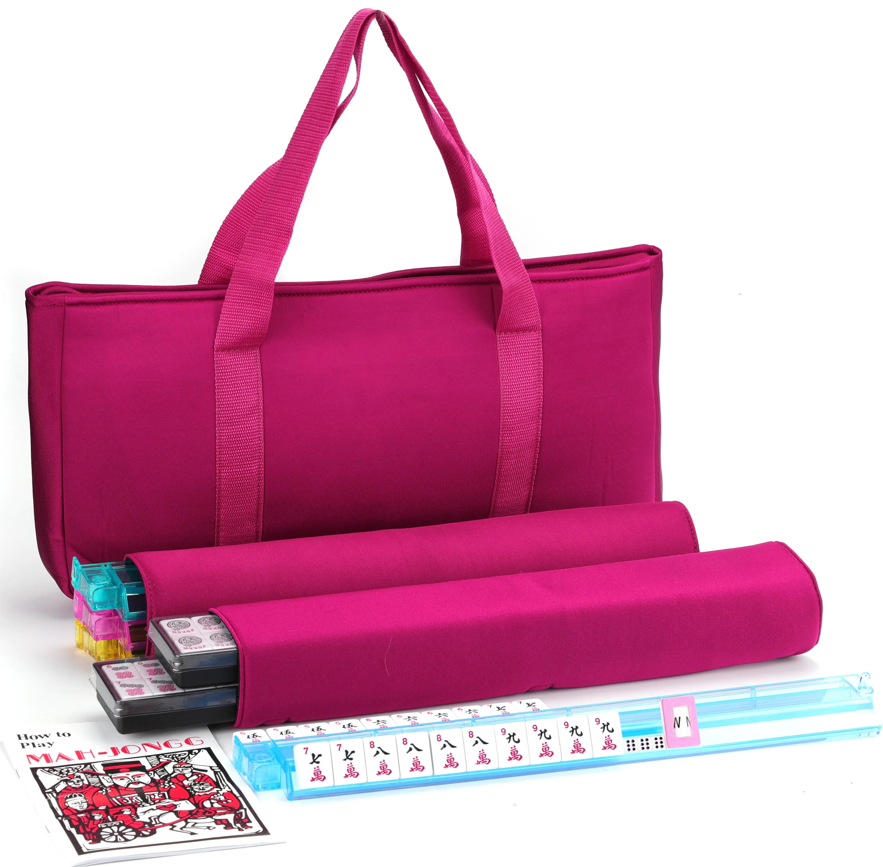 American Mahjong Set - Red Burgundy Soft Bag - 166 White Engraved Tiles, 4 All-in-One Rack/Pusher... | Walmart (US)