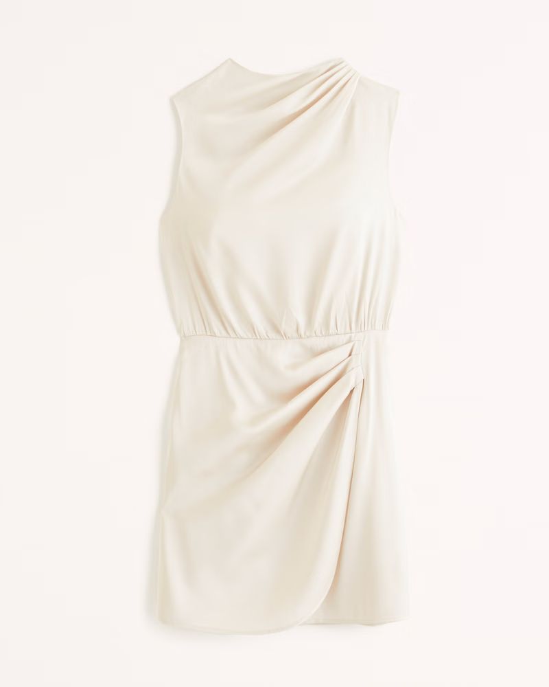 Satin Draped High-Neck Mini Dress | Abercrombie & Fitch (UK)
