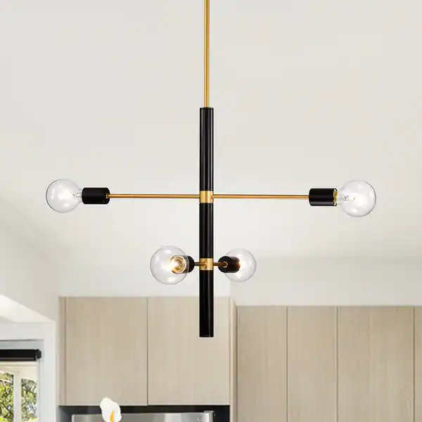Allisa Matte Gold + Matte Black 4-Light Metal Linear Chandelier - Overstock - 32692048 | Bed Bath & Beyond