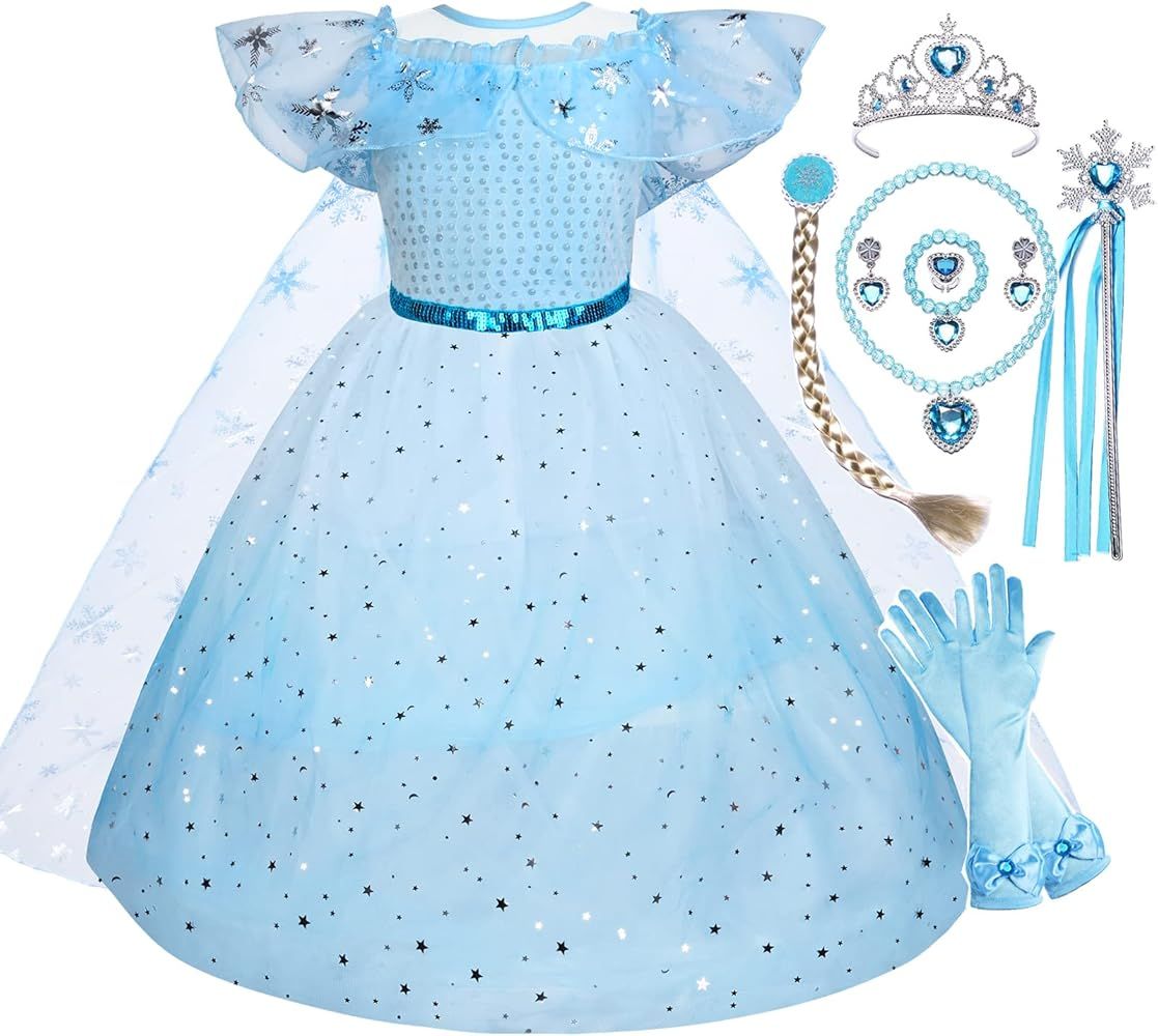 TSIZFXI Elsa Princess Dresses for Girls Kids Birthday Party Dress Up with Accessories 3-8 Years | Amazon (US)